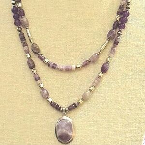 Sterling Silver Navajo Pearls Purple Amethyst Healing Charoite Gemstone Necklace